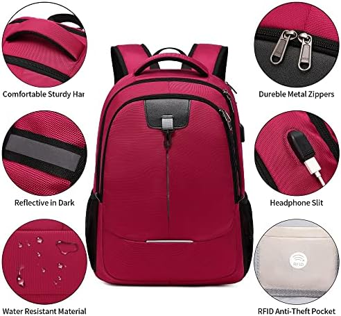 Ранец на лаптоп XJ-Home Travel, ранец за мажи и жени со USB-порта за полнење/слушалки, издржлива торба за лаптоп со ранец на
