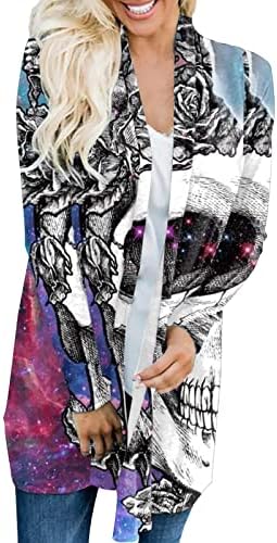 Womenените Ноќта на вештерките обична блуза Готски стил на печатење кардиган палто со долг ракав на врвовите на долги ракави отворени предни кардигански кошули палт?