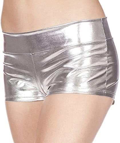 Hularka жени сјајни метални метални високи половини плен шорцеви топли панталони танцуваат салата за јога дното на клубот, сребрена сребрена в голема