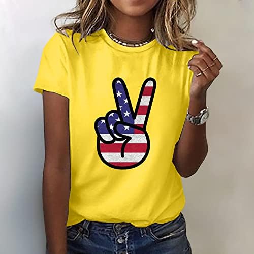 Патриотски кошули за жени американско знаме лето кратки ракави o вратот од вратот-диј-dyeвезди лабава вклопени обични забавни