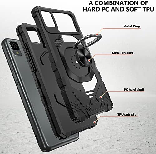 Jshru Компатибилен ЗА TCL 30 SE Телефон Случај Со Прстен Kickstand, TCL 30 SE Тешки Капка Заштитник Покритие За Мажи &засилувач;