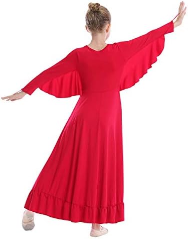 Owlfay девојки агол крилја priase танцувачки фустан деца руфле литургиски лирски танцувачки облеки со долги ракави богослужба