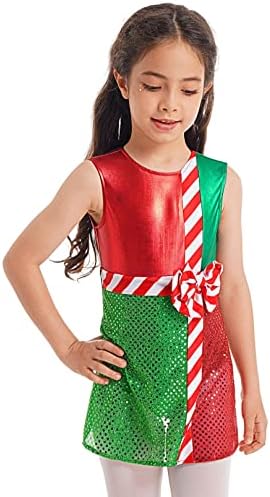 Msemis Kids Girls Sequins Santa Costume без ракави бонбони подарок подарок за балет за балет за фустан