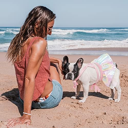 Duojoy Dog бикини фустан со Sequins & Chiffon, сирена шарена кутре плажа за капење, мала средна кучиња мачка лето костум за капење, кучиња туту фустани миленичиња стилски облека