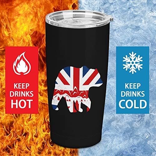Британско знаме мечка планински не'рѓосувачки челик Тумблер изолирана шише со вода патувања чаша чаша кафе за топли и ладни