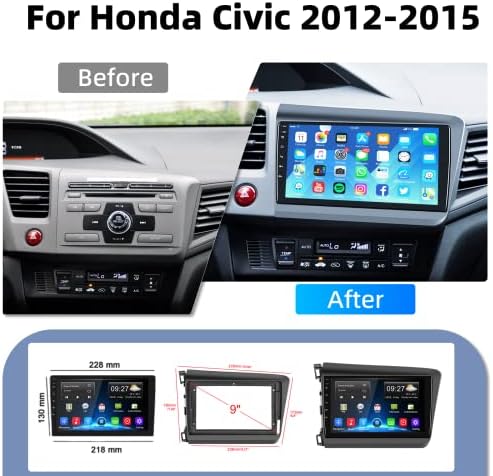 Андроид Автомобил Стерео За Хонда Граѓански 2012 2013 2014 2015 со ГПС Навигација, Подофо 9 Инчен Екран На Допир Андроид Автомобил