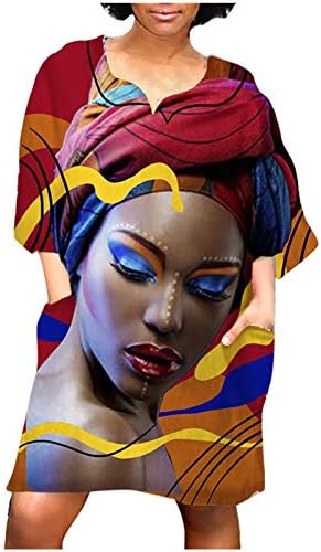 Женски Гроздобер Мини Фустан Секојдневен Лабав Африкански Засек Џеб Со Среден Ракав Краток Фустан Фустан За Забави