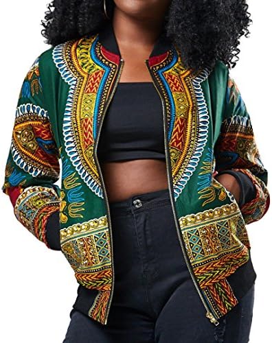 Kulyvon Women African Print Долг ракав Дашики кратка јакна есен случајна облека