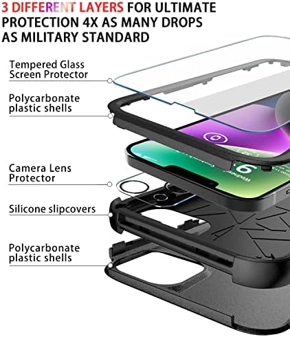 Diverbox Дизајниран за iphone 14 плус случај Со Заштитник На Екранот Објективот На Фотоапаратот Покрива Тешки Случаи Отпорни