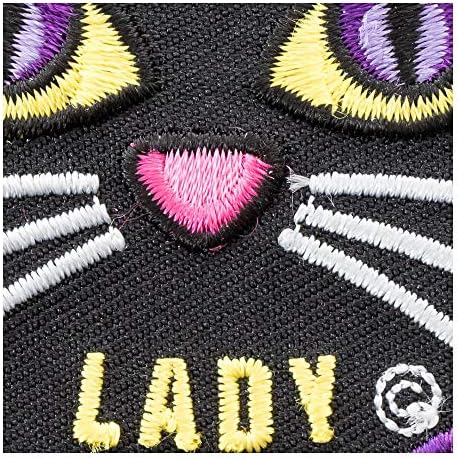 Patchstop луда мачка дама црно железо на закрпи за фармерки за облека - 2,75in Round Tround Small DIY SEAW на лепенка за торби