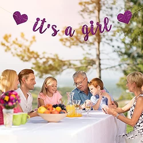 Тоа е девојче банер, виолетова сјајна бебешка туш бебешка забава бремена аф бебе 1 -ви 2 -ри роденденски украси за украси за