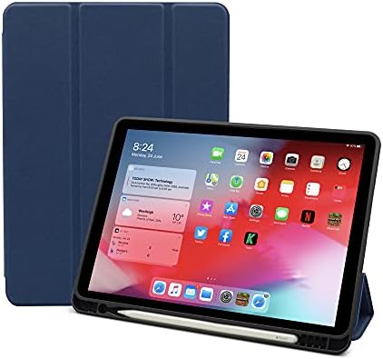 Паметна iPad Case компатибилна за iPad Pro 12.9 инчи 2021/2020, тенок случај со држач за молив, трифолда столб Пу кожа мека TPU Заштитна заштитна обвивка