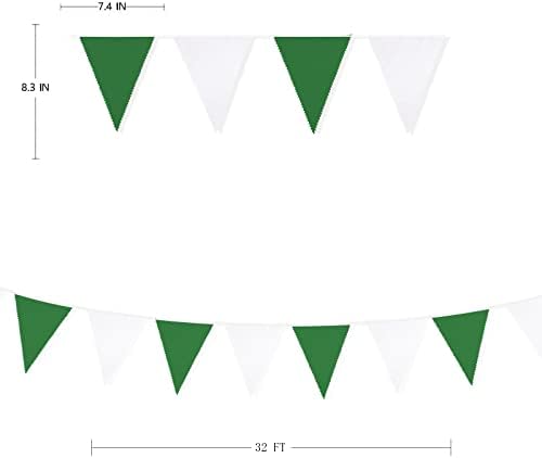 32фт Зелена И Бела Банер Партија Украси Триаголник Знаме Ткаенина Банер Памук Знаменце Бантинг Венец За Божиќ Свадба Роденден