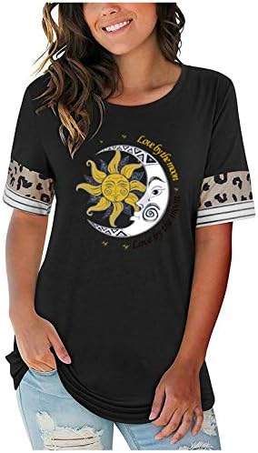 uikmnh женски маички кратки ракави трендовски тркалезен врат лето елегантно сонце и месечина лежерна маичка