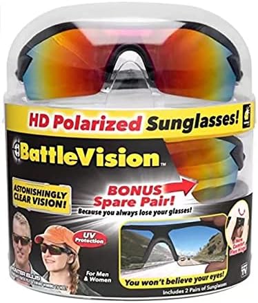 Очила за сонце на Battlevision како што се гледа на ТВ HD поларизирани 2 пара, го елиминира сјајот, оптимизирајте ги светло и блок сини зраци, унисекс, црна, една големина