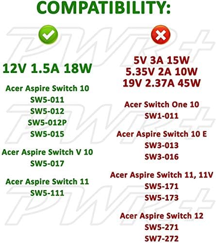 Pwr UL Наведени 12v Полнач За Acer Aspire-Прекинувач SW5-012 SW5-015 SW5-011; Acer-Iconia A100 A200 A210 A500 A501 W3 W3-810