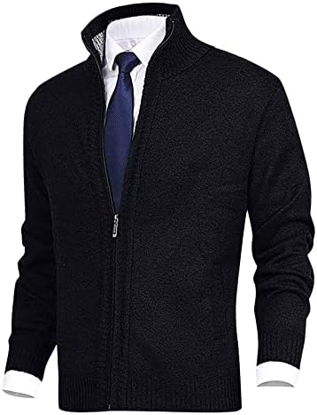 Јакни за мажи Зимска машка мода лабава кардиган топла јакна џемпер стојат јаки за плетење палта со јакни