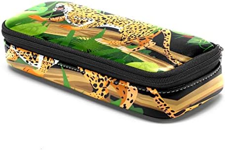 Growling леопард скока на дрво 84x55in кожа молив со молив, торба со пенкало со двоен патенти за чување торби за чување торби