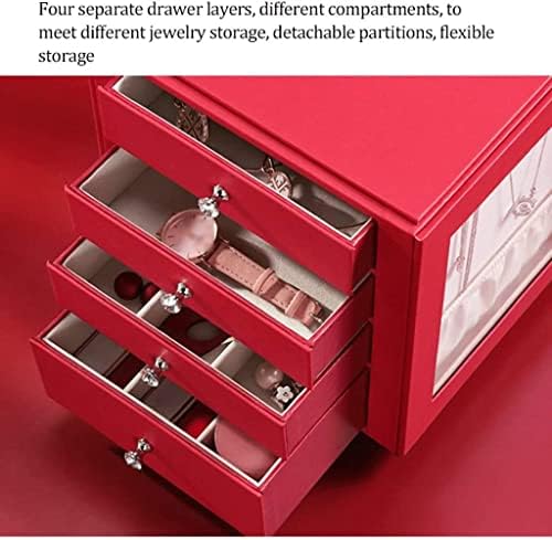 Разум Кутија За Накит Организатор На Накит Црвена Голема 5-Слојна Ротирачка Кутија За Организатор На Накит Со Кожна Кутија За