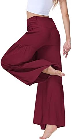 ВЕЗАД жени со цврста боја лак со висока половината, плетени широки панталони за нозе, лабава обична темперамент меки удобни