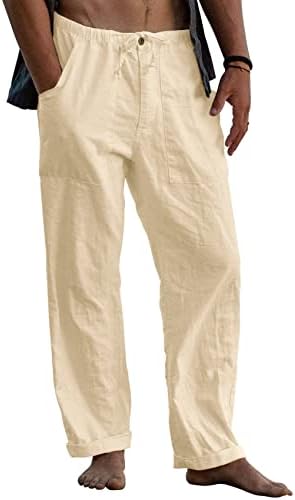 Гафенг машки постелнини панталони јога плажа лабава вклопена летна еластична еластична половината влечење со буги панталони со џебови