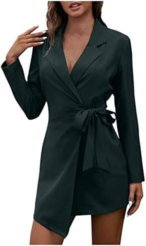 Nokmopo мини фустани за жени моден фустан канцеларија за работа Отворен отворен кардиган цврсти јакни со долги ракави костум