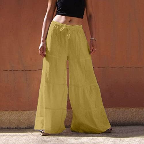 Yuzhih обични постелнини панталони женски влечење еластични панталони со низок половината панталони лабави се вклопуваат широки панталони за нозе дневна облека за п