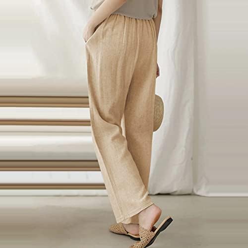 Женски постелнина панталони обични летни удобни широки нозе лабави се вклопуваат целосна должина удобна мода буги долги јога