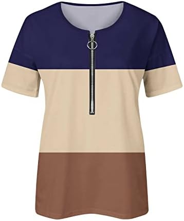 Женски лабави кошули со краток ракав, патент v вратот блузи врвни градиентни кошули во боја 2023 летни блузи туники тинејџери