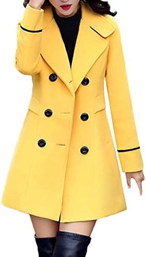 Timemeans Coults за жени јакни за жени волна со двојно гради палто Елегантен долг ракав за работа канцеларија мода јакна жолта