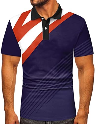XXBR Машки Поло голф кошули, летни обични тениски врвови со кратки ракави Тенок фитн копче Турнеданд вратот Шарена спортска