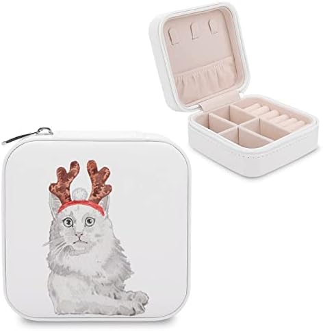 Божиќна Мачка Со Рогови Кутија За Накит Смешно Милениче Куче Стп Мал Пренослив Случај За Патување Организатор На Празници Кутија