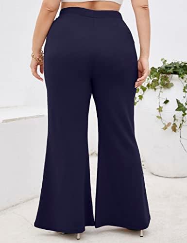 Kojooin жени плус големина панталони од пламен еластична јога со високи половини за работа, случајни панталони со џебови со