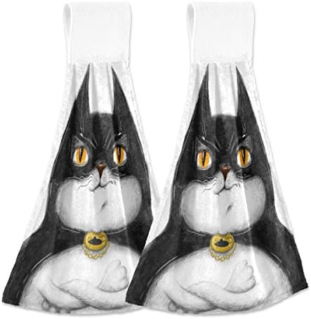 Емеливор кујнски рачни крпи за висечки јамка мачка во суперхерој црна костум Супер апсорбирачки висечки вратоврска крпи 12 ''
