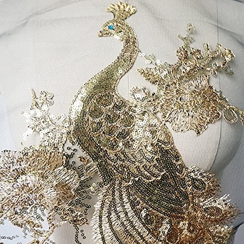 Слатиом златен продолжение извезена паун птици Апликација чипка ткаенина кастрење за шиење лепенка свадбена облека фустан DIY
