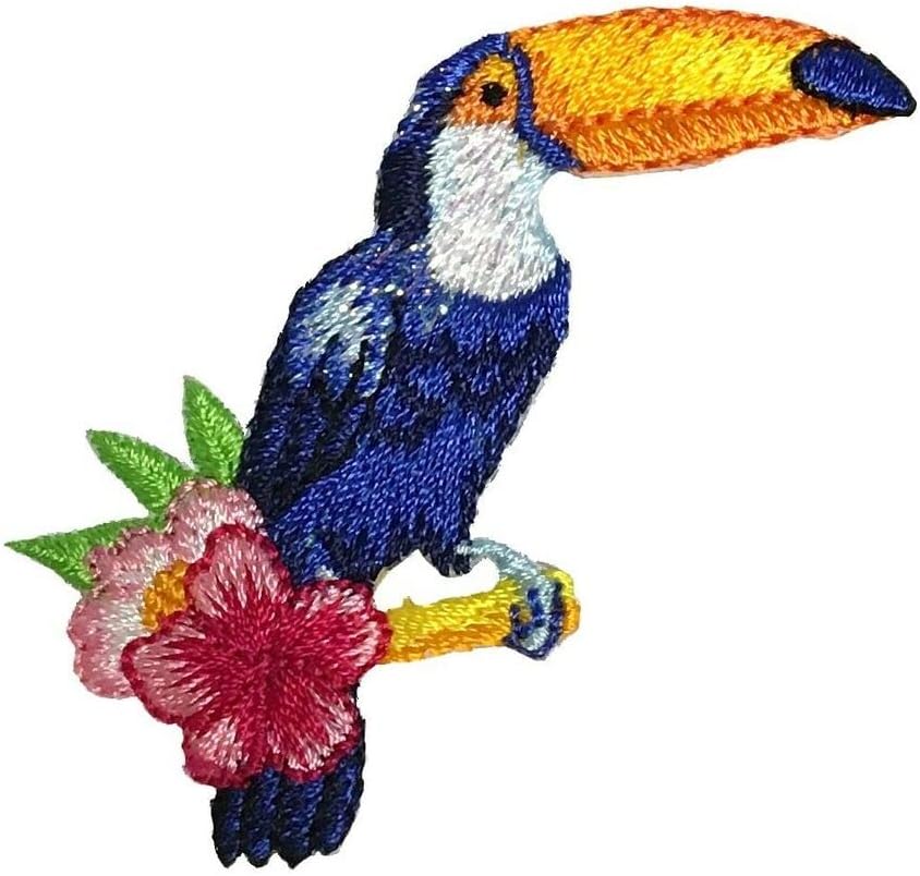 Toucan Applique Patch - Тропски цвеќиња, значка за птици 2,25 Везено железо на лепенка шивајте за облека за облека за јакни,