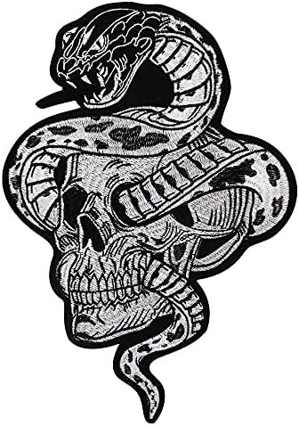 Нова голема панк змија череп лепенка железо на везени закрпи за облека со мотоцикли на облека на облека, аплицирајте голема