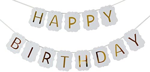 Brockco Среќен Роденден Банер Bunting Со Сјајна Злато Писма Партија Материјали Бело