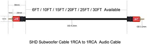 Кабел за сабвуфер, SHD RCA кабел RCA до RCA аудио кабел Премиум звук квалитетен двоен заштитен со конектори со позлатени злато-30feet