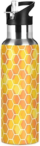 Алаза Златен саќе мед жолта шестоаголна вода шише со слама капаци изолирана од не'рѓосувачки челик термо колба за колба со вода