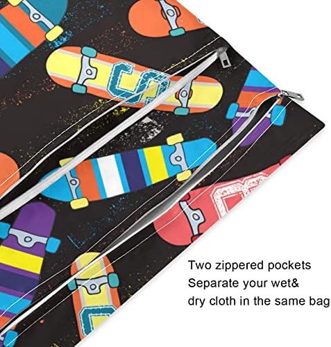 ЗЗХХБ Скејтборд Печатење Водоотпорна Влажна Торба Ткаенина За Повеќекратна Употреба Пелена Влажна Сува Торба Со Патент Џеб За