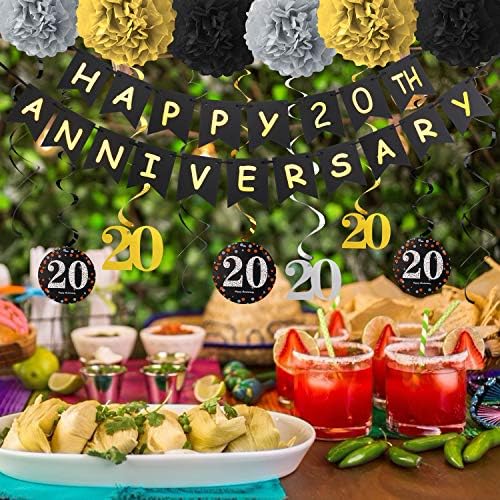 Јоакиј 20-Годишнината Украси Материјали Комплет-Вклучувајќи Сјајот Среќен 20-Годишнината Банер, 9 парчиња Виси Вител, 6 парчиња