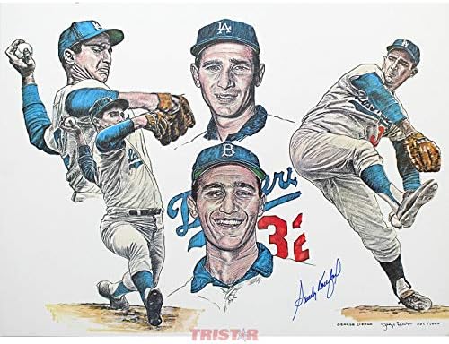 Sandy Koufax Autograiged Dodgers Careage Collage 18x24 Литограф - Автограмиран MLB Art