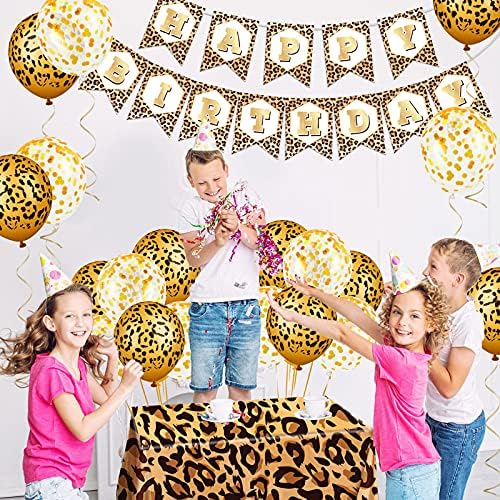 15 Парчиња Гепард Среќен Роденден Украси Леопард Печатење Банер Гепард Роденден Банер Злато Леопард Балони Леопард Печати Пластичен Чаршав За Момче Девојче Бебе Т?