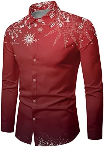 Вокачи Божиќно копче надолу кошули за мажи плус големина на фустан со долги ракави кошула Божиќ Дедо Мраз Клаус Костуми дизајнерски