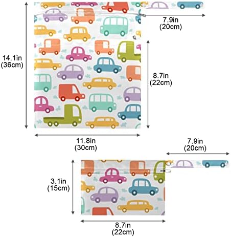Кигаи Цртани Автомобили Влажна Сува Торба 2 Парчиња, Водоотпорна Торба За Чување Пелени За Повеќекратна Употреба Со Две Патенти За Летен Камп За Пливање На Плажа